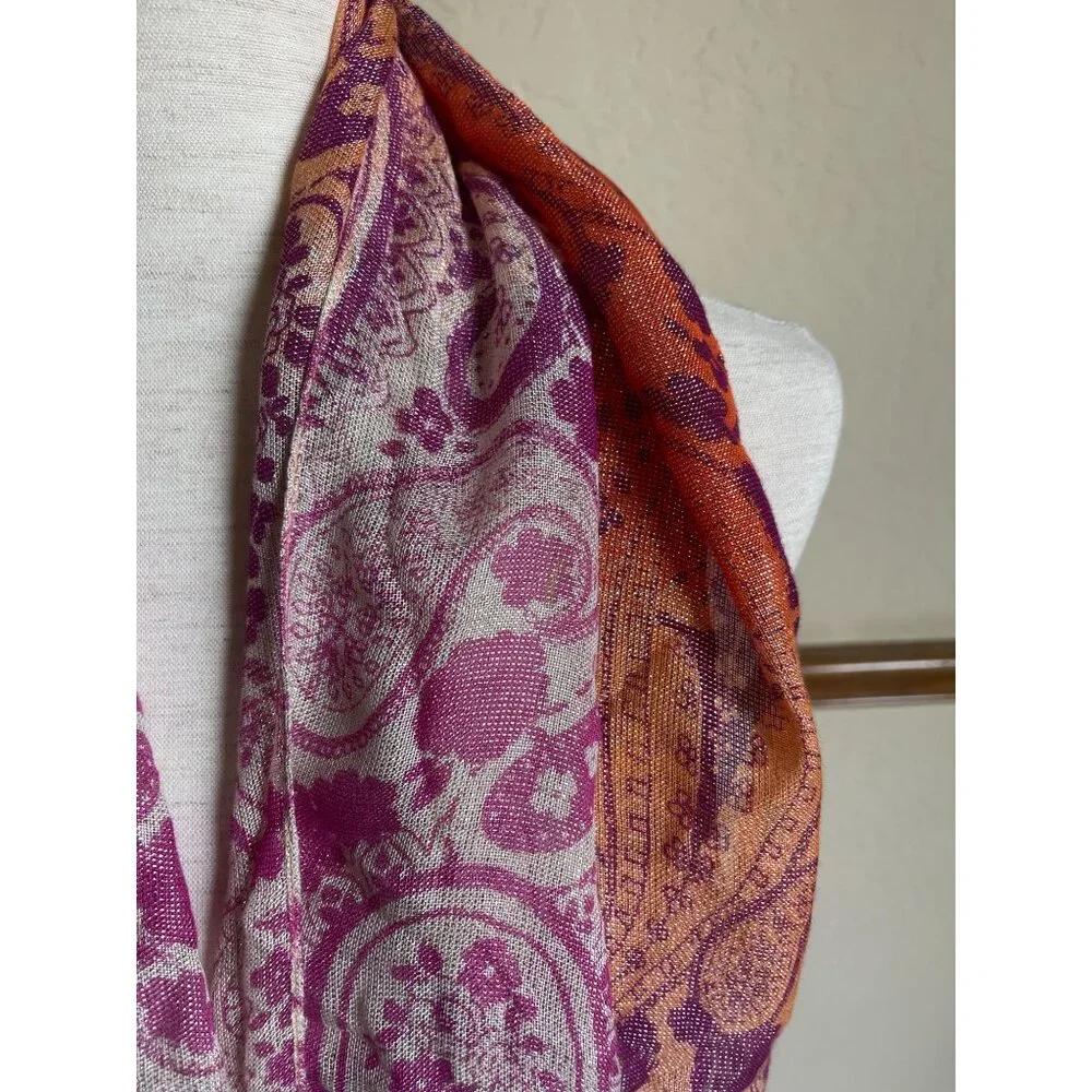Tommy Bahama Gold Sparkle Mettallic Fiber Orange Purple Artsy Fringe Rectangle S